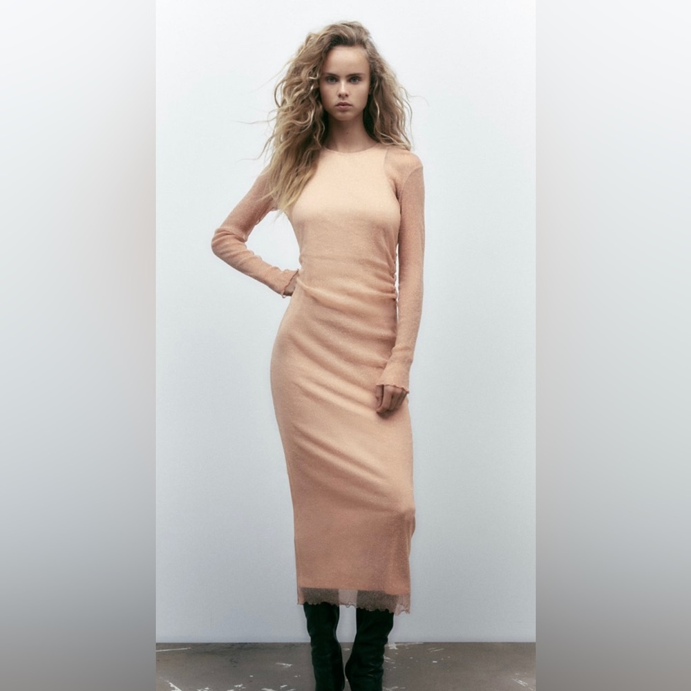 ZARA long gold dress new collection. Size M new with tag.